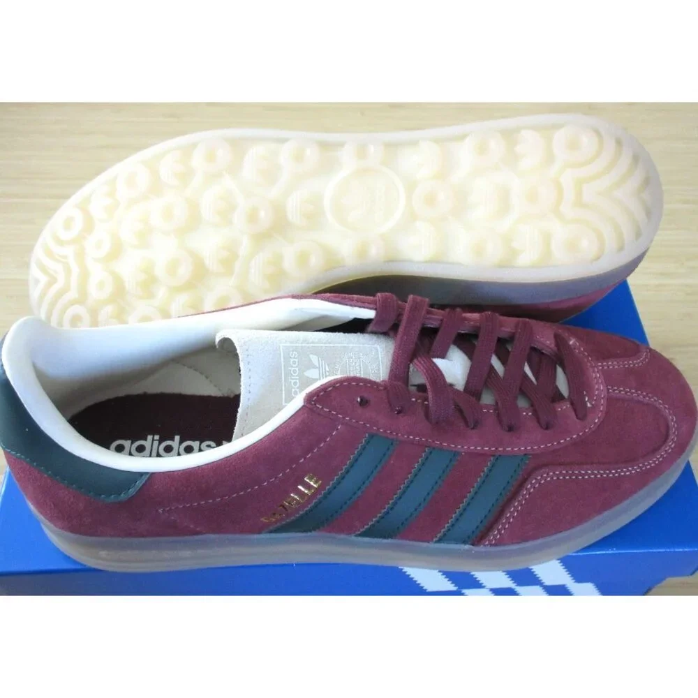 Adidas Men's Gazelle Indoor Suede Shoes Dark Red Green White Sizes NIB JH5403 - Picture 2 of 5